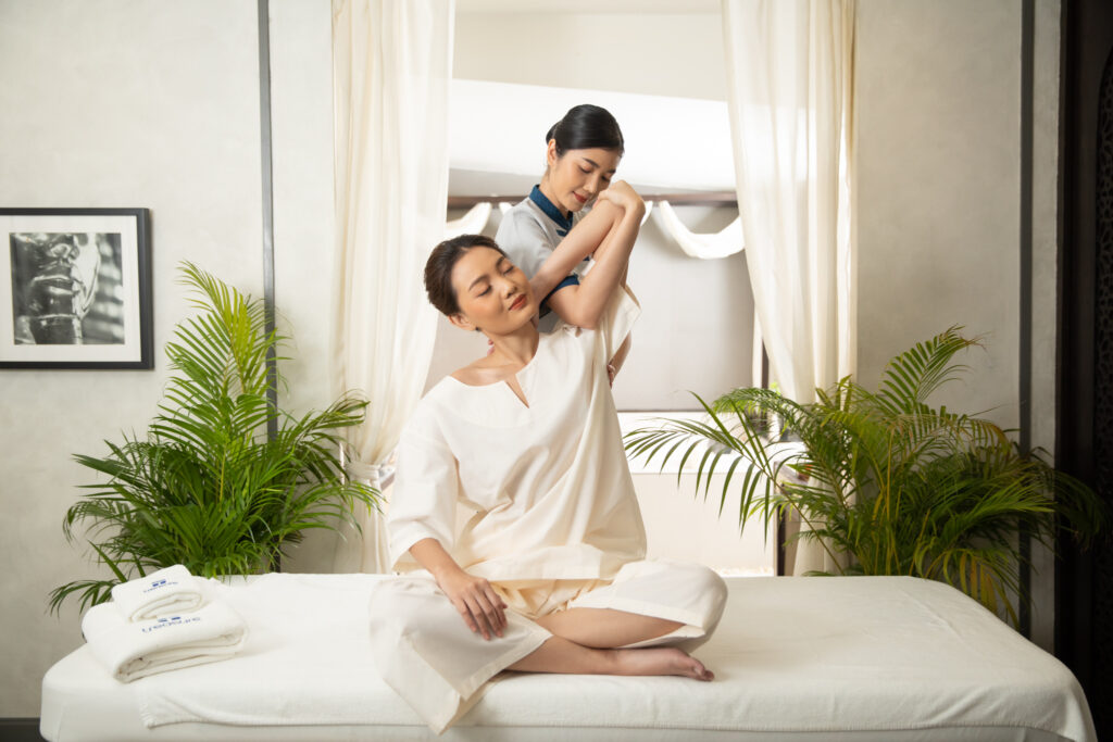 Thai massage Bangkok traditional technique authentic therapy Treasure Spa private room stretching massage