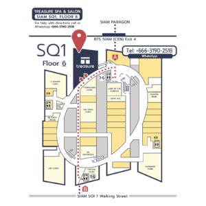 Treasure Spa location map Floor 6 Siam Square One SQ1 BTS Siam Exit 4 directions Bangkok